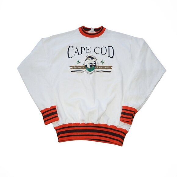 Vintage 80s Cape Cod Classic Pullover Sweatshirt White / Orange Unisex XL - Picture 1 of 8